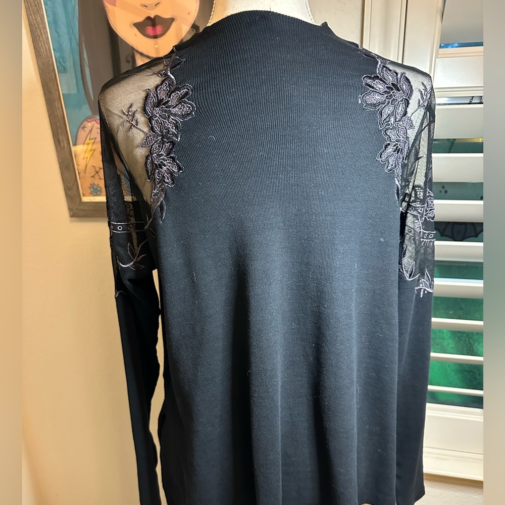 Free People Daniella Black Sweater with Mesh Embroidered Shoulders • S - Picture 4 of 15